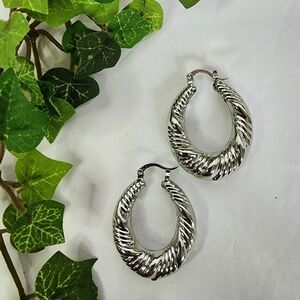 Silver Doorknocker Style Hollow Hoop Earrings